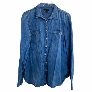 J Crew Chambray Button Up Long Sleeve Shirt Size 16 Tall